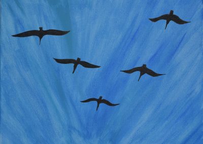 Pelicans in flight painting by Robert Gray